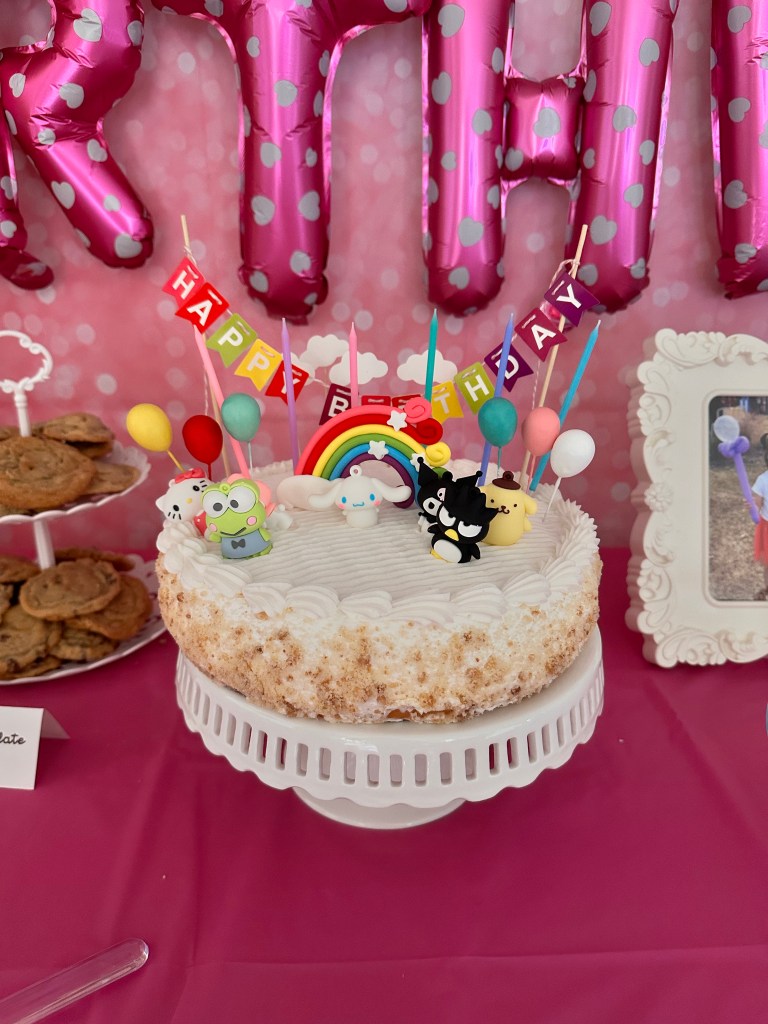 Costco cake decorated with Sanrio character toppers